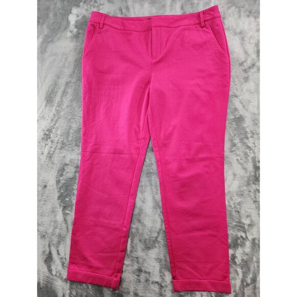 INC Mid Rise Skinny Cuffed Leg Pants Size 16 Bright Pink Stretch Office Career - Picture 1 of 9